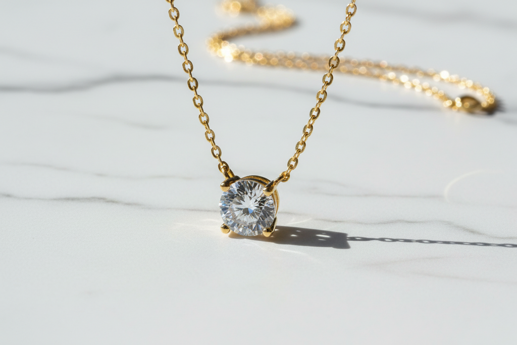 1-2-3ct Classic Moissanite Necklace For Women S925 Silver Plated 18Crts Gold D Color VVS1