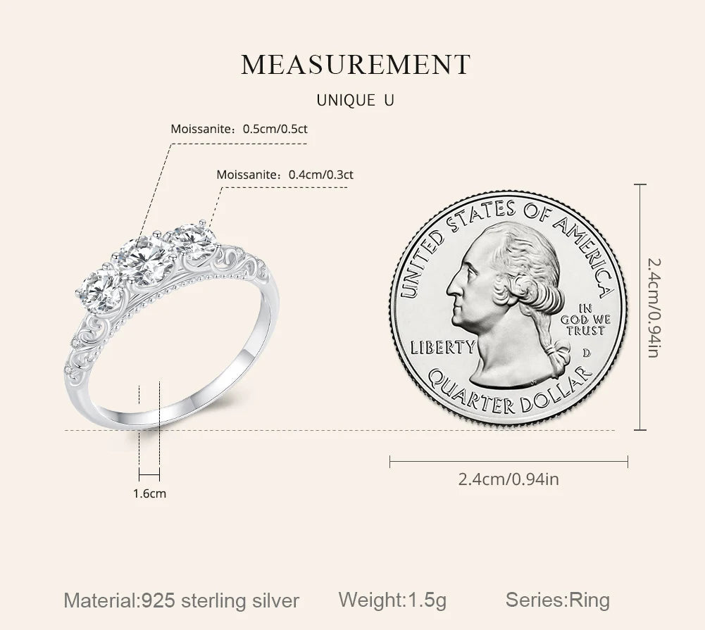1.1CT Moissanite Ring 925 Sterling Silver