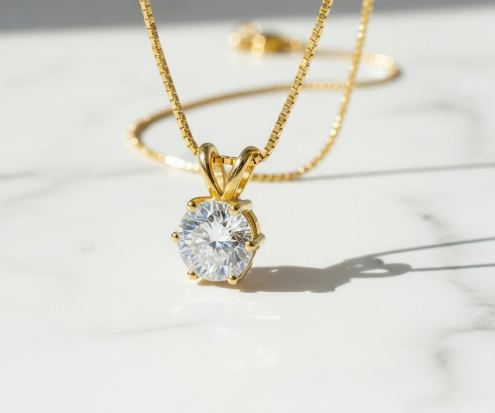 1-2-3ct Classic Moissanite Necklace For Women S925 Silver Plated 18Crts Gold D Color VVS1