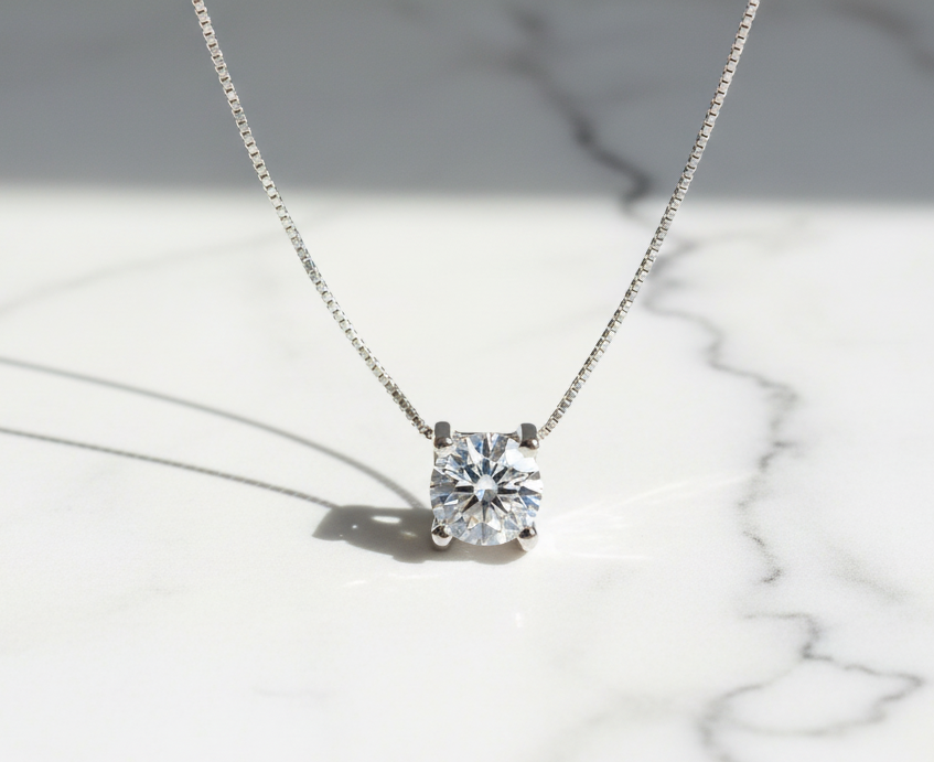 1-2-3ct Classic Moissanite Necklace For Women S925 Silver Plated 18Crts Gold D Color VVS1