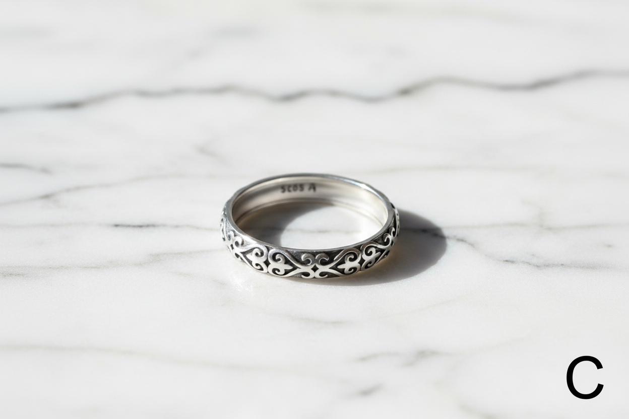 Vintage Embossed Vine Pattern Band Ring for Women, Stackable Engraved Iris Ring
