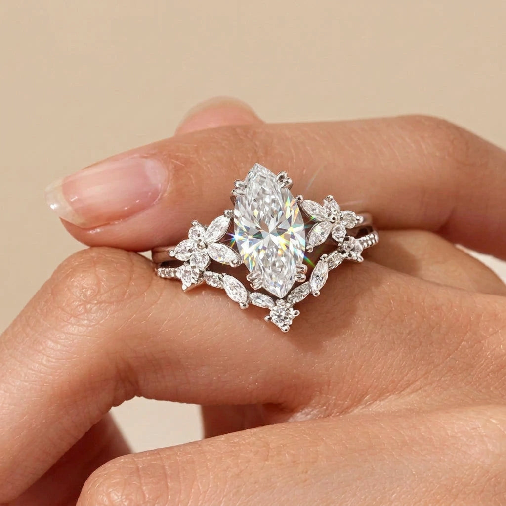 Luxury Marquise Moissanite  Ring S925 Sterling Silver