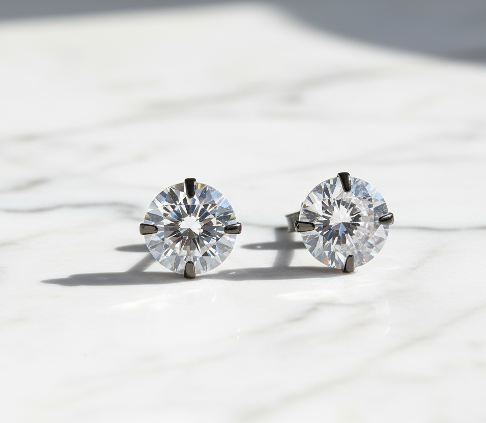 Stud Earrings 925 Sterling Silver Platinum Plated Round Cubic Zirconia Hypoallergenic Barbell Earrings 4-7mm