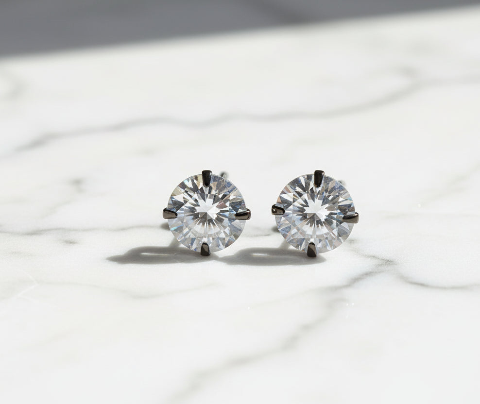 Stud Earrings 925 Sterling Silver Platinum Plated Round Cubic Zirconia Hypoallergenic Barbell Earrings 4-7mm