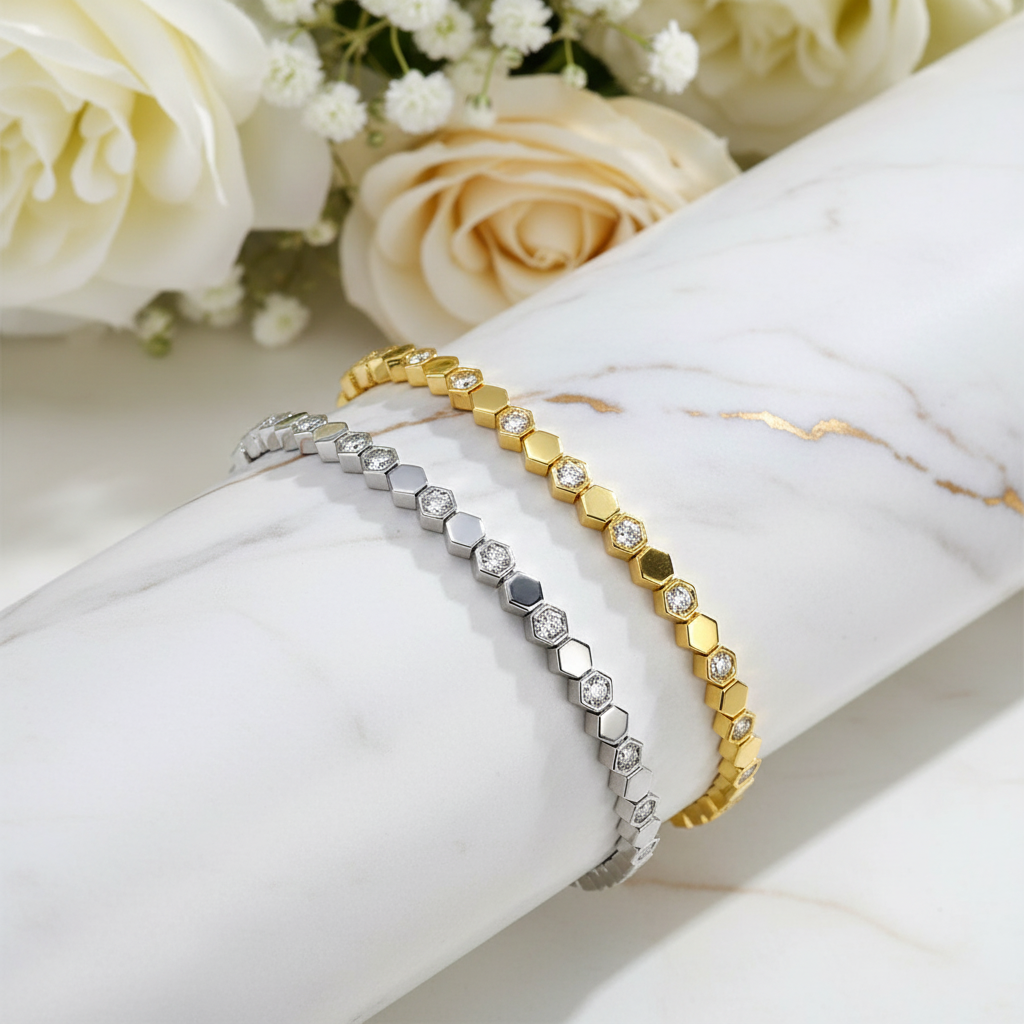 Moissanite Hexagon Bracelet- Sterling Silver S925