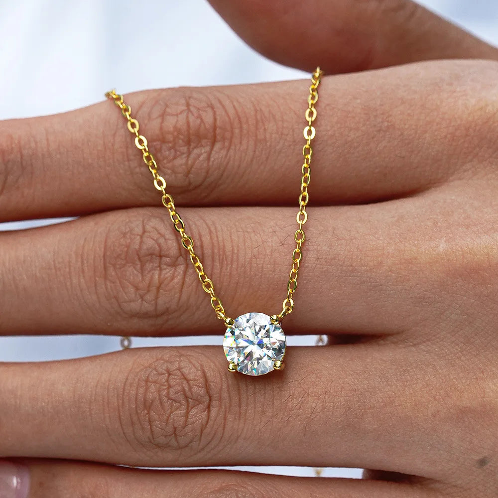 1-2-3ct Classic Moissanite Necklace For Women S925 Silver Plated 18Crts Gold D Color VVS1