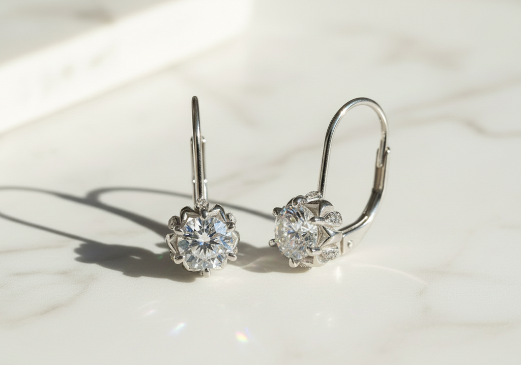 Moissanite Jewelry 4 Set For Women 925 Sterling Silver Plated White Gold