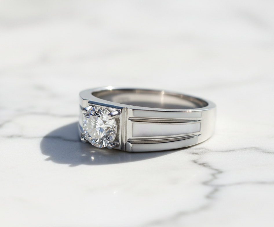 Moissanite Ring 925 Sterling Silver. Classic Round Cut.