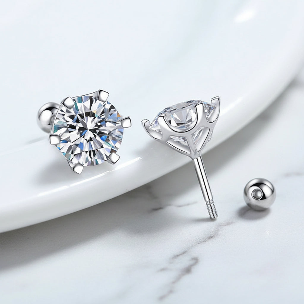 Moissanite Screw Stud Earrings S925 Sterling Silver