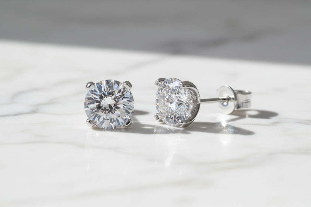 0.5-2ct Moissanite Diamond Stud Earrings 18K Gold Plated 925 Sterling Silver