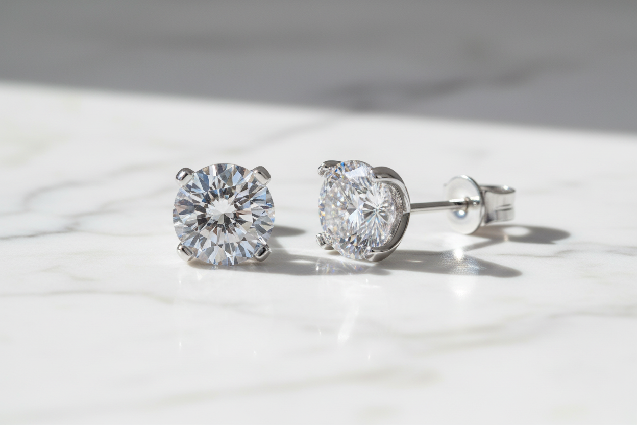 0.5-2ct Moissanite Diamond Stud Earrings 18K Gold Plated 925 Sterling Silver