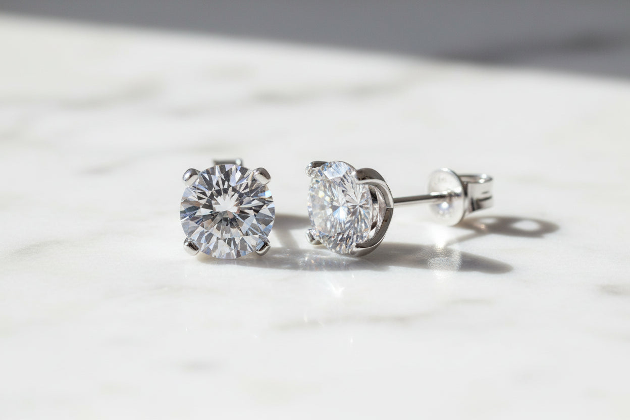 0.5-2ct Moissanite Diamond Stud Earrings 18K Gold Plated 925 Sterling Silver