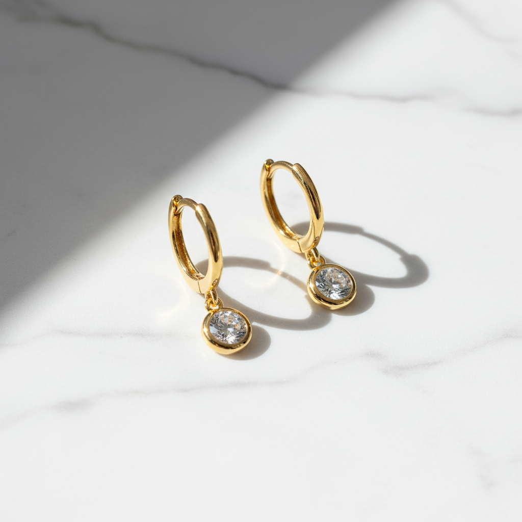Hoop Earrings S925 Sterling Silver Plated  Gold 18Cts