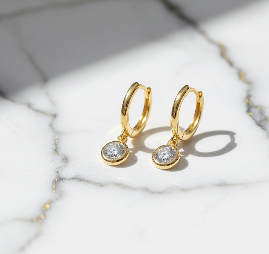 Hoop Earrings S925 Sterling Silver Plated  Gold 18Cts