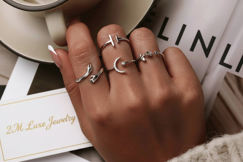 Adjustable Rings 925 Sterling Silver And Zircon Open Size Rings. Plated Gold 18 Carats.