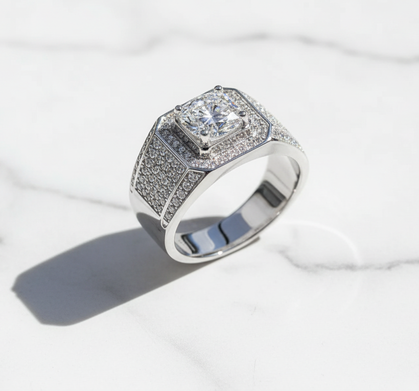 Moissanite Ring 925 Sterling Silver. Classic Round Cut.