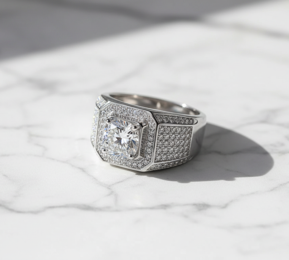 Moissanite Ring 925 Sterling Silver. Classic Round Cut.