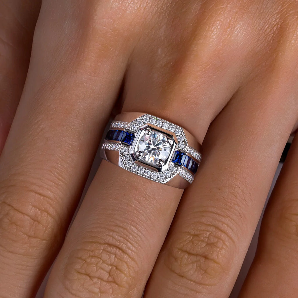 Men's 1ct D Color Moissanite Ring 925 Sterling Silver Gold Plated