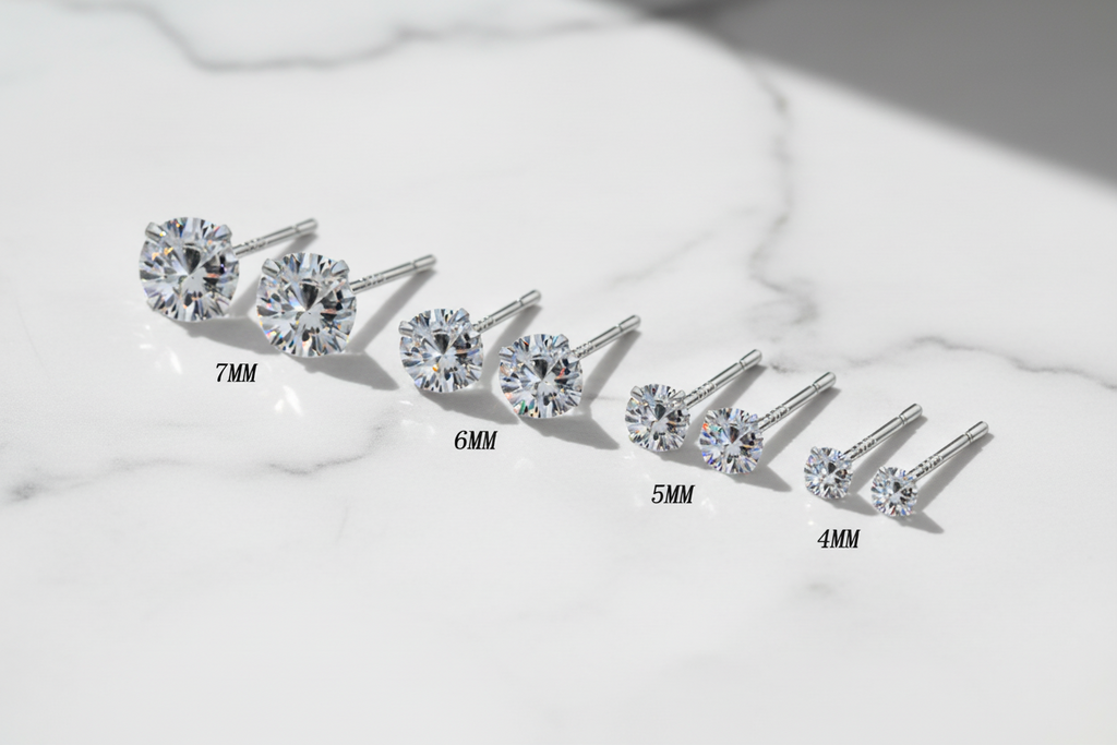 Stud Earrings 925 Sterling Silver Platinum Plated Round Cubic Zirconia Hypoallergenic Barbell Earrings 4-7mm