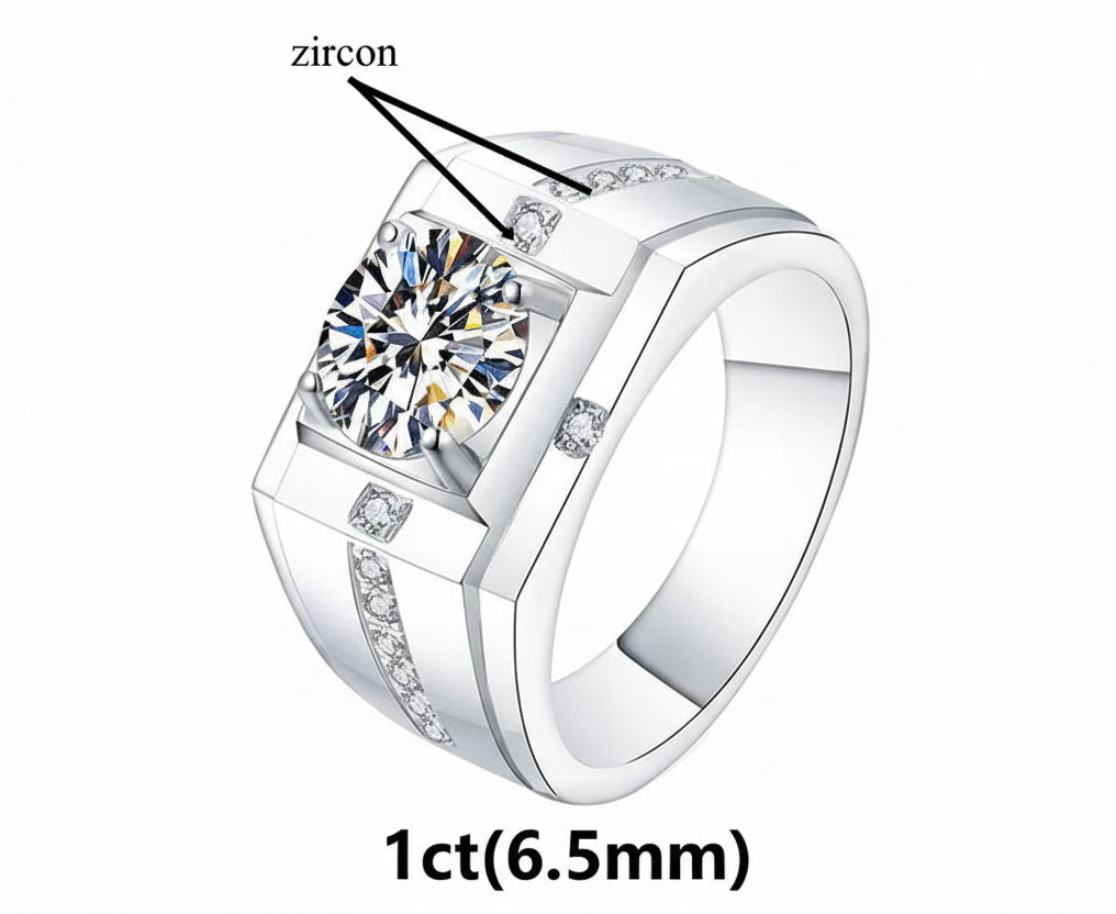 Moissanite Ring 925 Sterling Silver. Classic Round Cut.