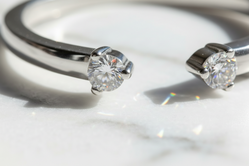 Moissanite Ring 925 Sterling  Silver Plated White Gold
