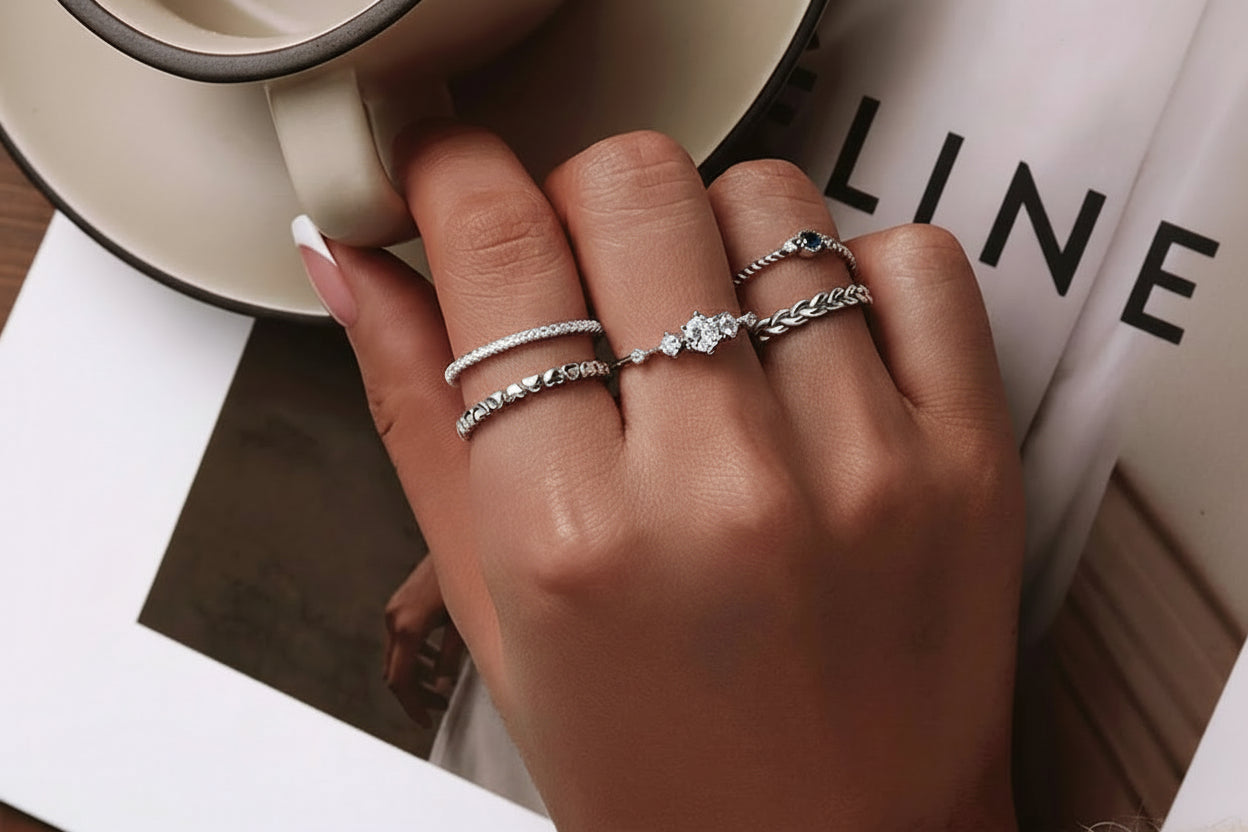 Simple Rings For Women. Sterling Silver 925 With Zircon