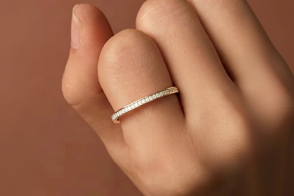 Moissanite Wedding Band 925 Sterling Silver Eternity. Platinum Plated