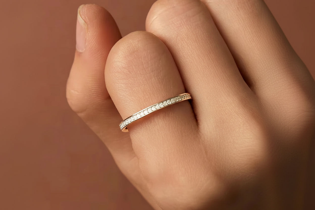 Moissanite Wedding Band 925 Sterling Silver Eternity. Platinum Plated