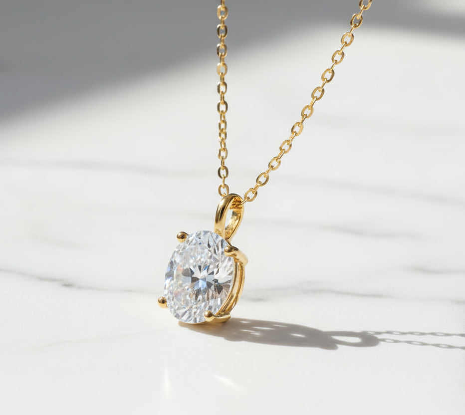 1-2-3ct Classic Moissanite Necklace For Women S925 Silver Plated 18Crts Gold D Color VVS1