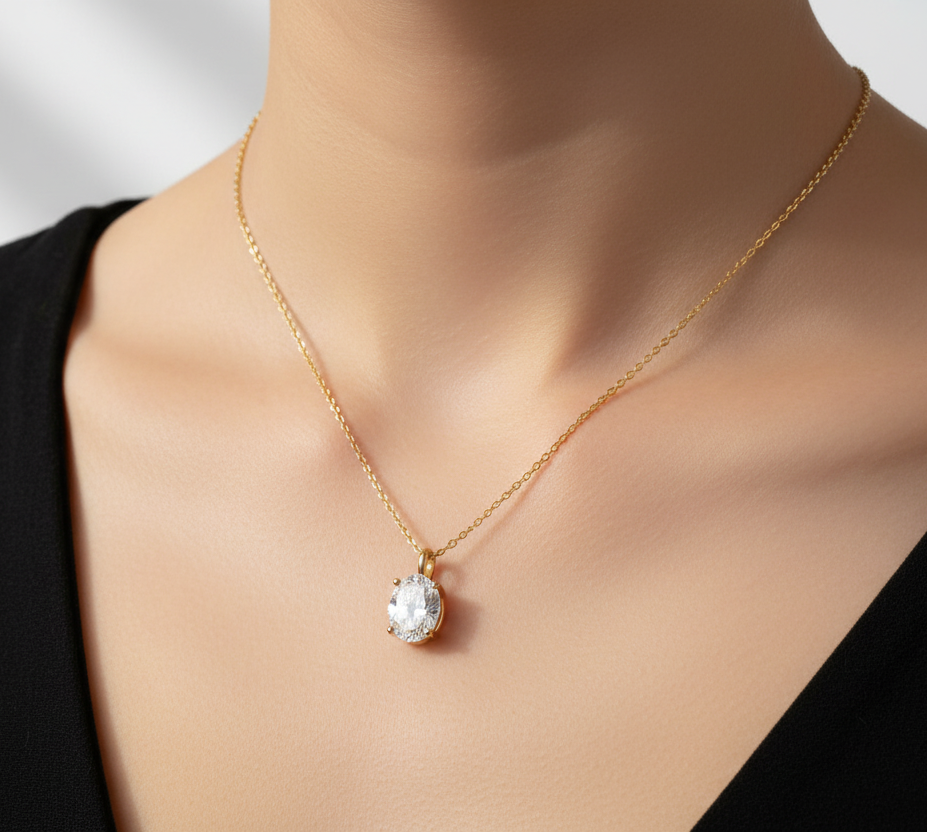 1-2-3ct Classic Moissanite Necklace For Women S925 Silver Plated 18Crts Gold D Color VVS1