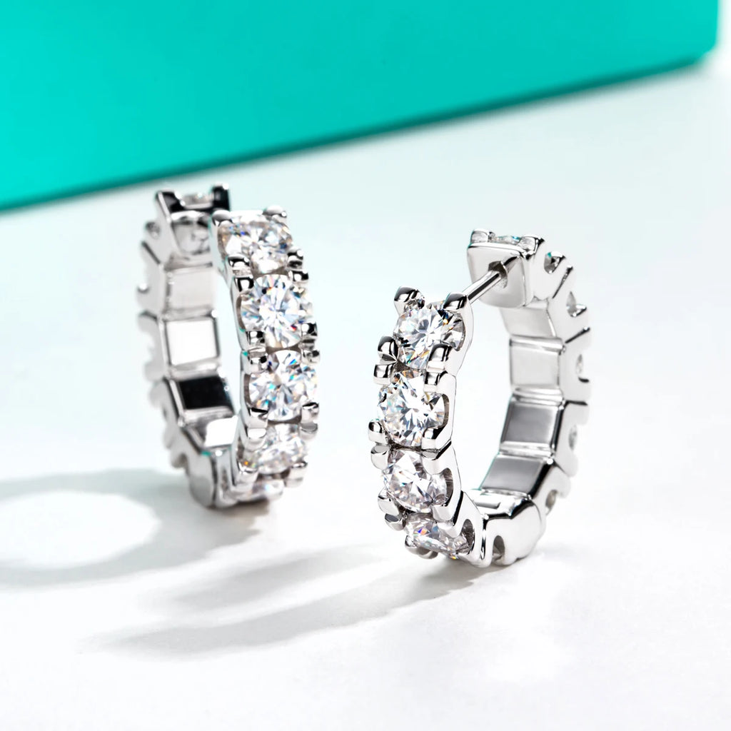 2.6 Cts(3mm)/6 Cts(4mm) D Color Moissanites Hoop Earrings 925 Sterling Silver  Luxury Huggie Earring for Women