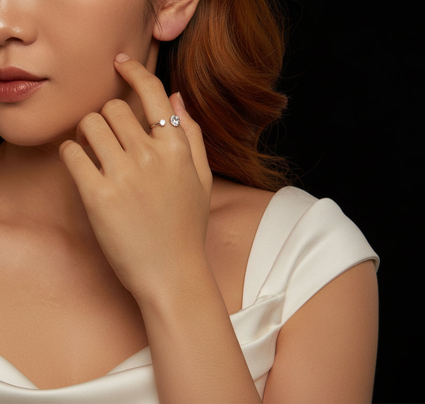 Moissanite White Gold Plated Adjustable Ring 925 Sterling Silver. Exquisite Open Ring