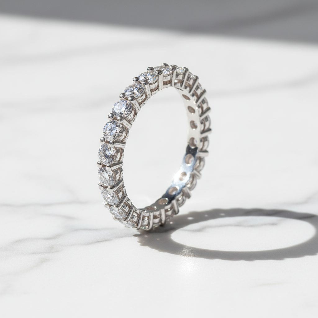 2.4 Cts Moissanite Eternity Ring 925 Sterling  Silver