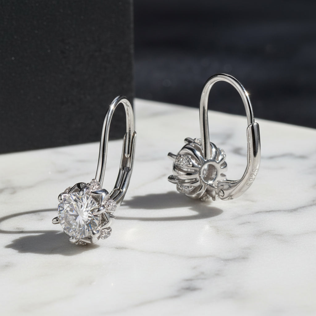 Moissanite Jewelry 4 Set For Women 925 Sterling Silver Plated White Gold