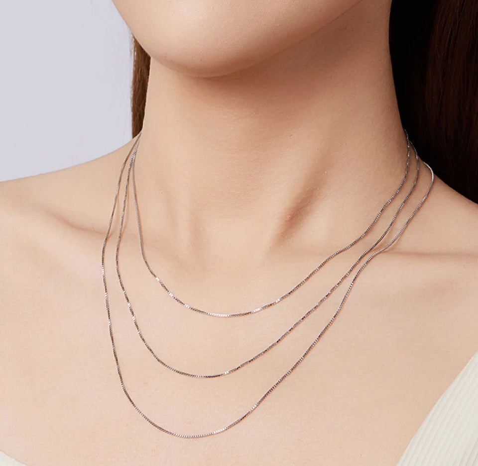Silver Chain Necklace, 0.8mm Box Chain Super Thin & Strong Basic Chain