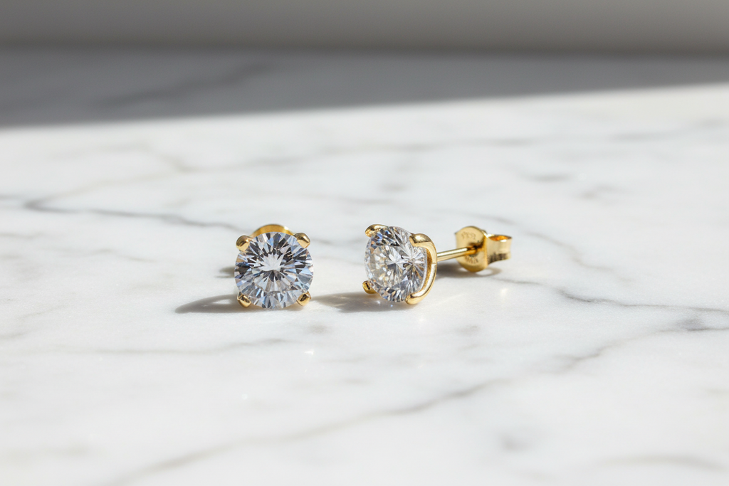0.5-2ct Moissanite Diamond Stud Earrings 18K Gold Plated 925 Sterling Silver