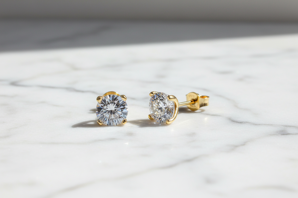 0.5-2ct Moissanite Diamond Stud Earrings 18K Gold Plated 925 Sterling Silver