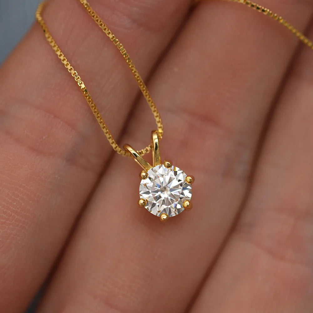 1-2-3ct Classic Moissanite Necklace For Women S925 Silver Plated 18Crts Gold D Color VVS1