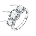 2-4 Crts Moissanite Diamond Ring. Three-Stones With Certificates. Sterling Silver 925 Plated White Gold
