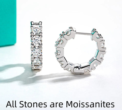 2.6 Cts(3mm)/6 Cts(4mm) D Color Moissanites Hoop Earrings 925 Sterling Silver  Luxury Huggie Earring for Women