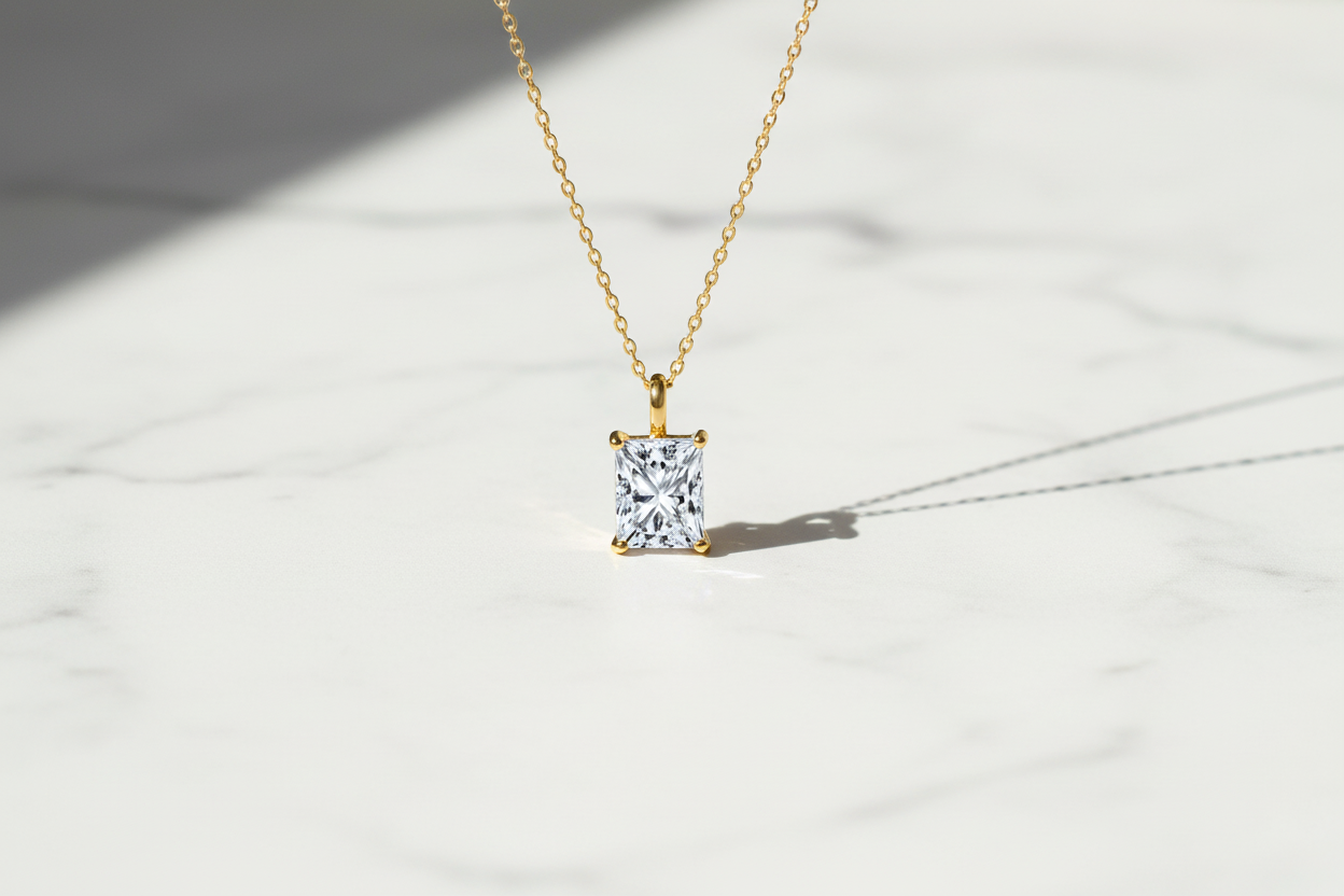1-2-3ct Classic Moissanite Necklace For Women S925 Silver Plated 18Crts Gold D Color VVS1