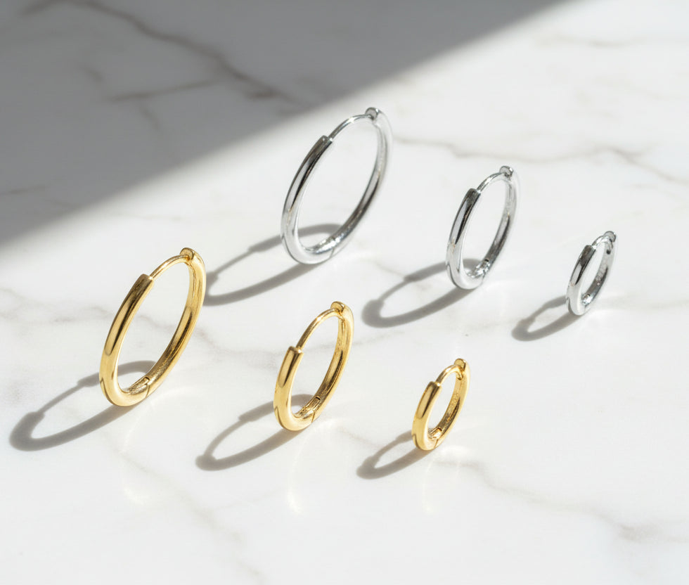 Minimalist Huggie Hoop Earrings, 18K Gold Plated