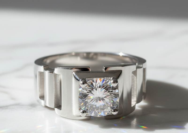 Moissanite Ring 925 Sterling Silver. Classic Round Cut.