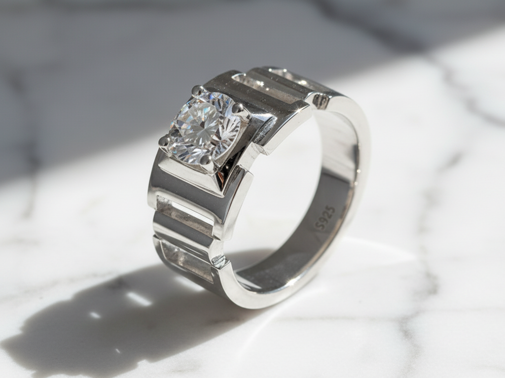 Moissanite Ring 925 Sterling Silver. Classic Round Cut.