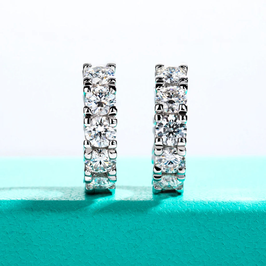 2.6 Cts(3mm)/6 Cts(4mm) D Color Moissanites Hoop Earrings 925 Sterling Silver  Luxury Huggie Earring for Women