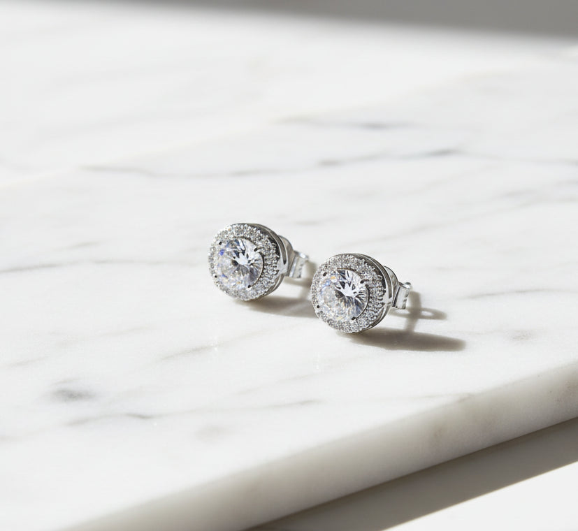 Halo CZ Stud Earrings Hypoallergenic Sterling Silver 925