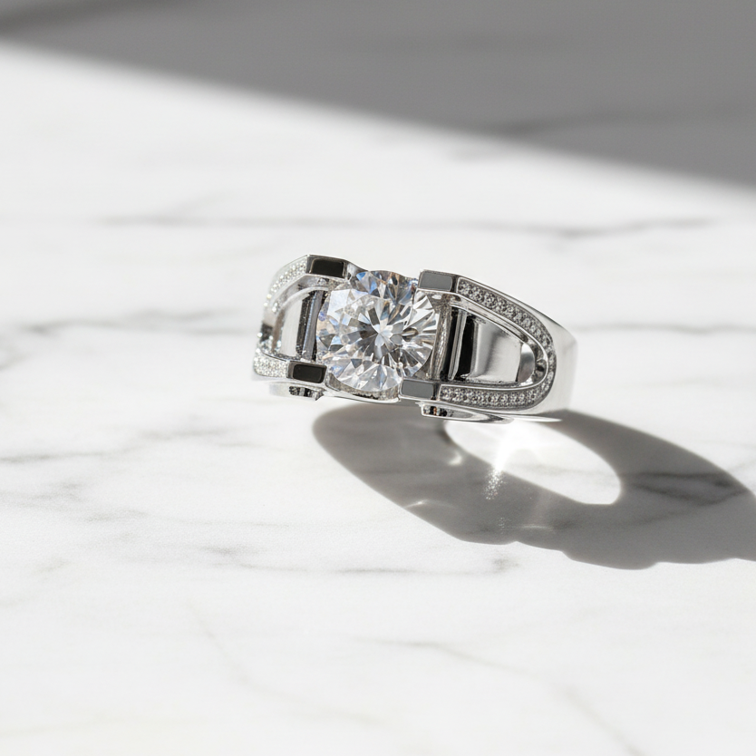 D Color Moissanite Ring S925 Sterling Silver Plated White Gold. Round Cut Moissanite Rings for Men/Women. Luxury  Full Moissanite Ring