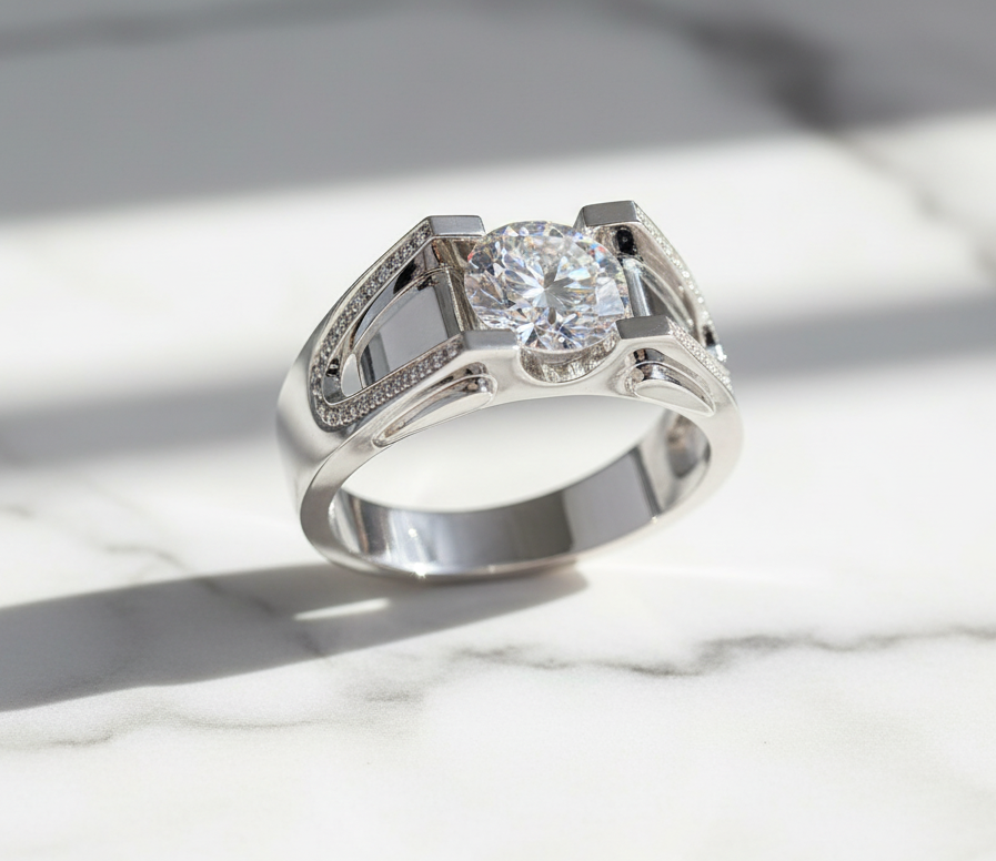 D Color Moissanite Ring S925 Sterling Silver Plated White Gold. Round Cut Moissanite Rings for Men/Women. Luxury  Full Moissanite Ring