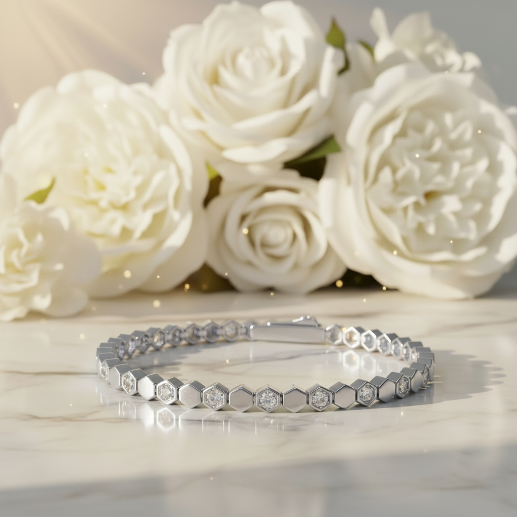 Moissanite Hexagon Bracelet- Sterling Silver S925