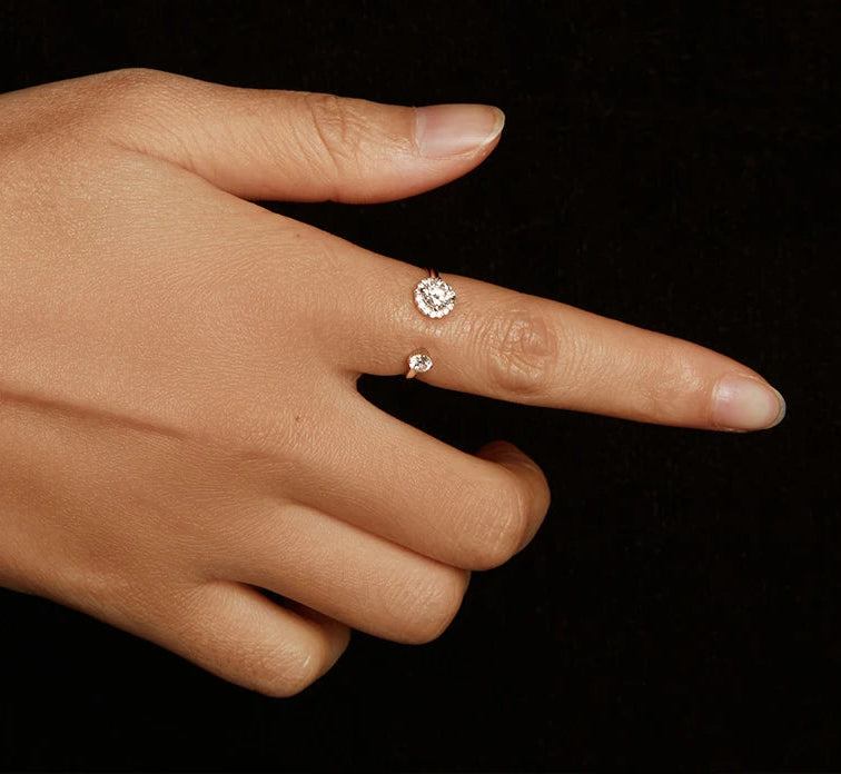 Moissanite White Gold Plated Adjustable Ring 925 Sterling Silver. Exquisite Open Ring